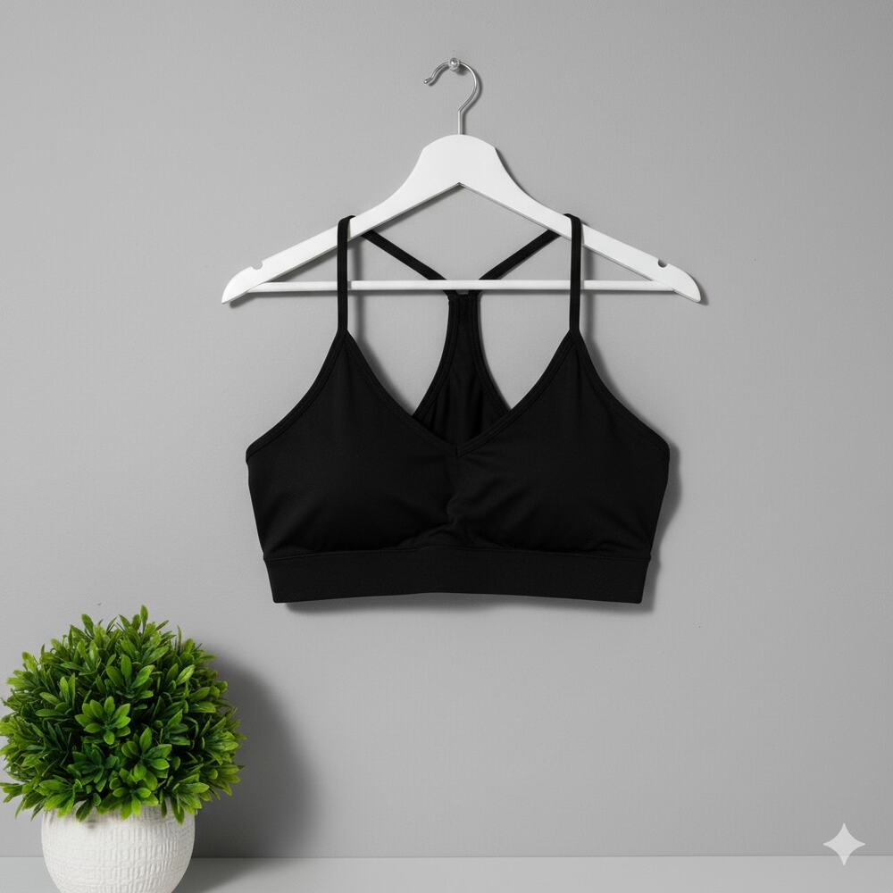 Athletic Works Black V-Neck Racerback Sports Bra Size XXXL (22)